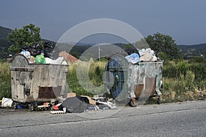 Overfilled trash and garbage bags