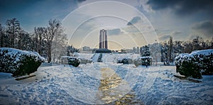 Overfiltered artistic landscape panorama in Carol Park from Bucharest