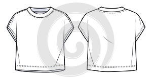 Overfit Cropped Tee Shirt fashion flat tehnical drawing template.