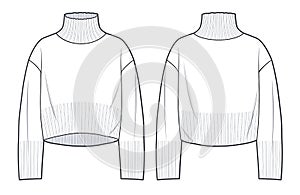 Overfit Roll Neck Sweater, technical fashion illustration.