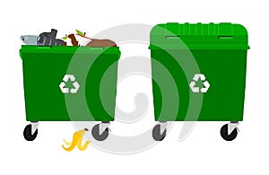 Overflowing and empty garbage bin, container