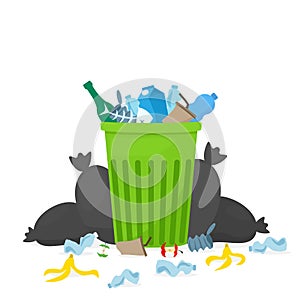 Overflowing garbage bin. Clipart image