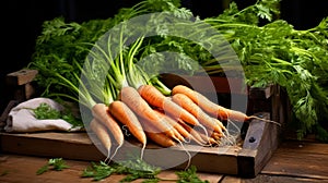 Overflowing trencher with young carrots