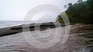 Overflown river obstable along the Cabo Froward Trek in Chile`s Patagonia area.