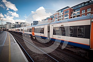 Overground Train passing by, at Imperial Wharf Station