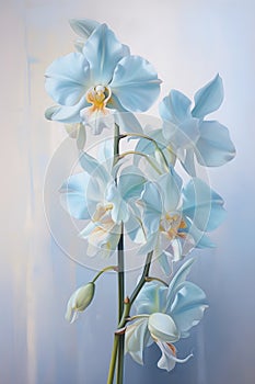Overgrown Beauty: A Vibrant Bouquet of White Orchids on a Gradie