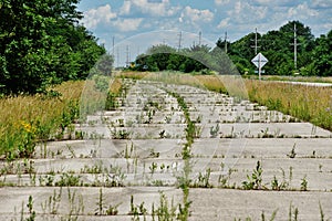 Overgrown closed Old Route 66 near Dwight , Illinois