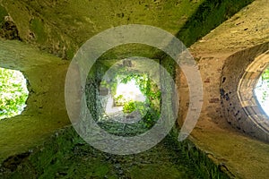 Overgrown ruins of St Maryâ€™s church, hidden in woods in East Somerton near Winterton-on-Sea, North Norfolk UK