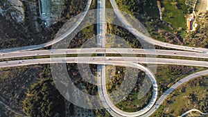 Overhead aerial view of highway.Road interchange.Drone footage