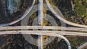 Overhead aerial view of highway.Road interchange.Drone footage