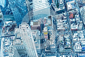 Overhead aerial view of Manhattan buildings in New York CIty