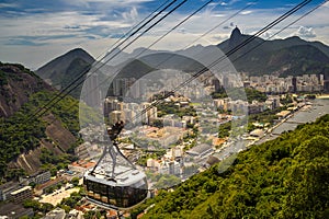 Overhead cable car over a city