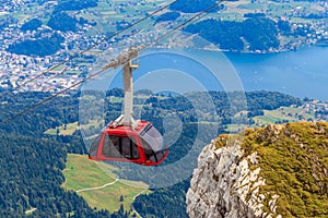Overhead cable car to top of Mount Pilatus in Canton Lucerne, Switzerland