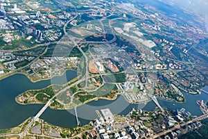 Overhead city view of Putrajaya. Aerial cityscape, Malaysia