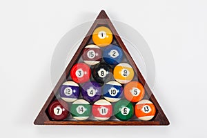 Overhead Close Up of Pool Balls in a Triangle