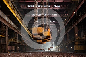 overhead crane lifting heavy metal ingots