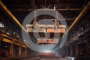 overhead crane lifting heavy metal ingots