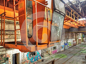 Overhead crane in an old derelict factory