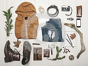 Overhead of essentials adventurer man.