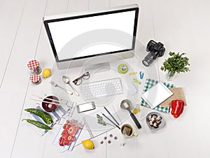 Overhead of the essentials objects of a foodie girl.