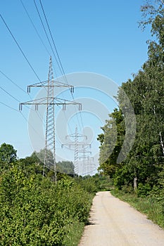Overhead high-voltage power line photo