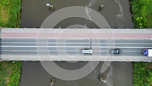 Overhead Journey: Vehicles on a Bridge Crossing