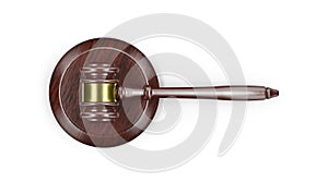 Overhead of a Law Gavel Isolated on a White Background