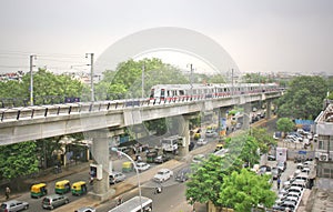 Overhead metro train system in new dlehi india