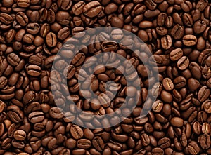 From an overhead perspective, a captivating backdrop unfolds, portraying two halves of rich, dark brown coffee beans