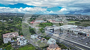 Aerial View of Bustling Traffic in Quatre Bornes City, Mauritius photo