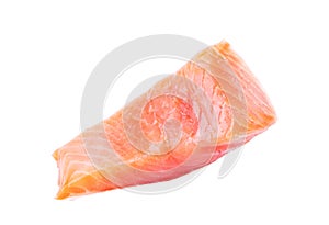 An overhead photo of slices of salmon on a white background photo