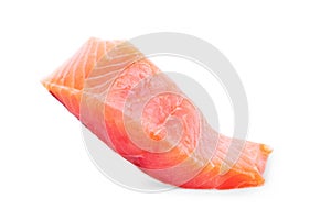 An overhead photo of slices of salmon on a white background photo