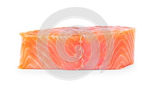 An overhead photo of slices of salmon on a white background photo
