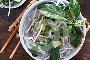 Overhead photo of vietnamese pho