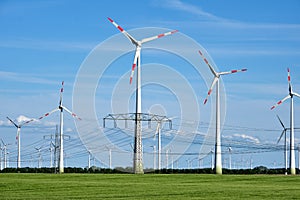 Overhead power lines and wind engines