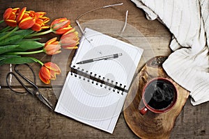 Garden Planner with Flowers and Coffee photo