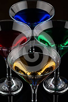 overhead shot of color cocktails