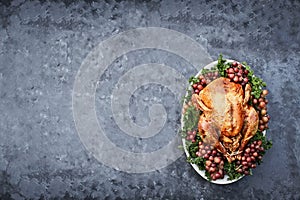 Overhead Shot of Delicious Roasted Thanksgiving Turkey