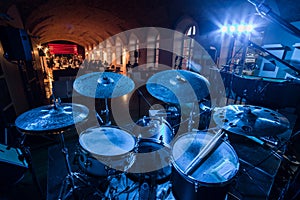 Overhead shot of a drum set instrument