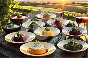 Overhead Shot of an Elegant Restaurant\'s Signature Dish - Succulent Lobster Resting Atop a Bed of Exquisite Flavors photo