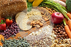 Overhead Shot Of Foods Containing Healthy Or Good Carbohydrates