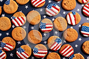 An overhead shot of freshly made cookies circle american flag shaped generative AI