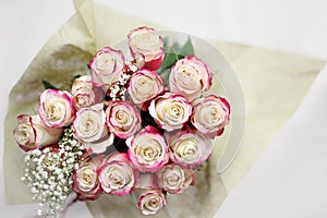 Overhead Shot of Pink and White Roses