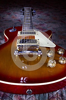 Overhead shot of a shiny gibson guitar