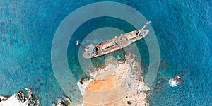 Overhead shot of Shipwreck near Pegeia village. Paphos District, Cyprus