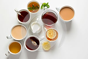 Variety of Teas and Infusions on White Background