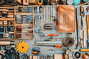 Overhead shots of organized toolsets and supplies