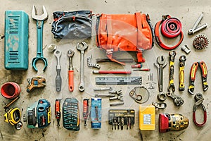 Overhead shots of organized toolsets and supplies