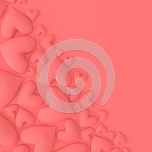 Overhead of soft pastel pink hearts. For romantic Valentine`s day background. 3d render