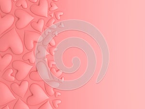 Overhead of soft pastel pink hearts. For romantic Valentine`s day background. 3d render